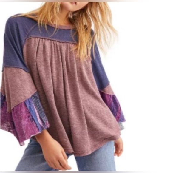 Free people oversized small boho festival prairie indie core chic top purple - Picture 1 of 3